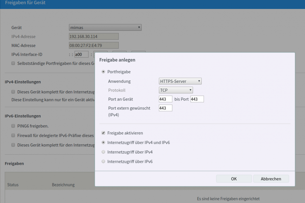 Portfreigabe in Fritzbox erstellen