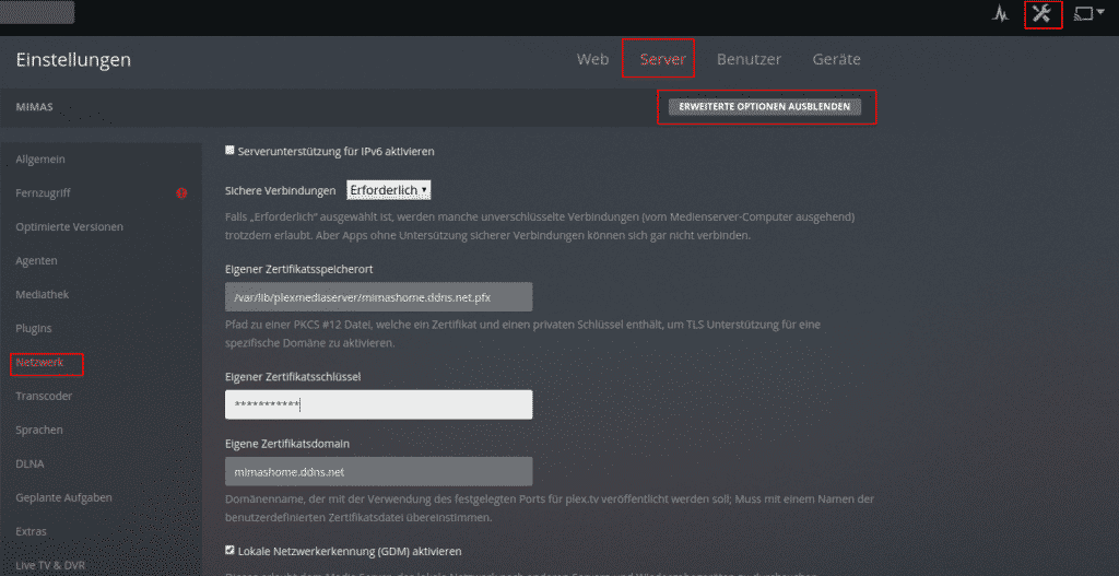 Plex Netzwerksettings