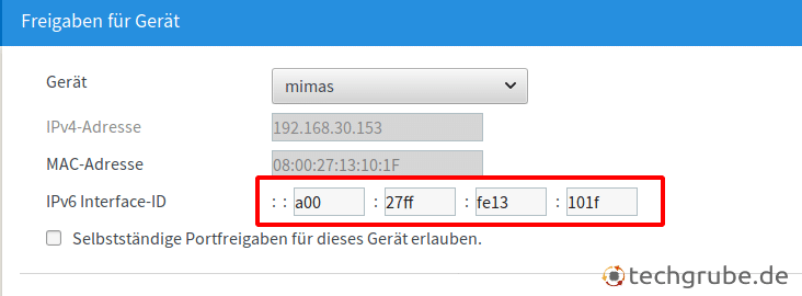 Interface ID in Fritzbox eintragen