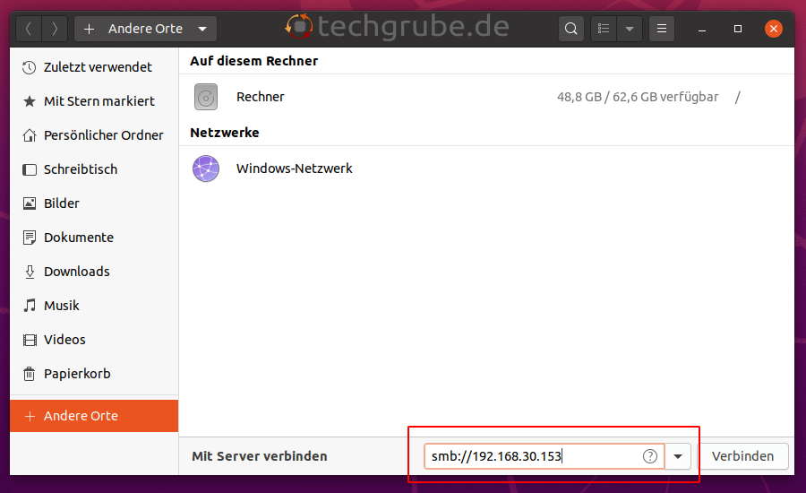 Ubuntu Desktop auf SMB-Freigaben zugreifen